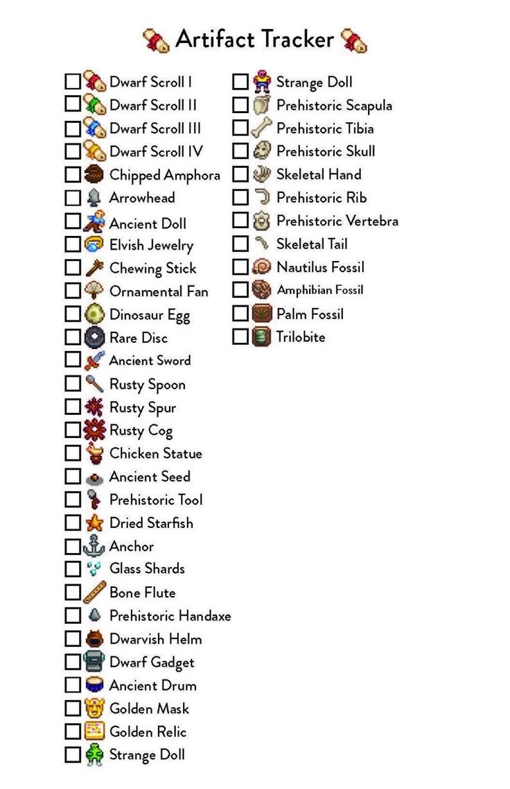 Printable Digital File Stardew Valley Tracker Artifact Collection Order Etsy