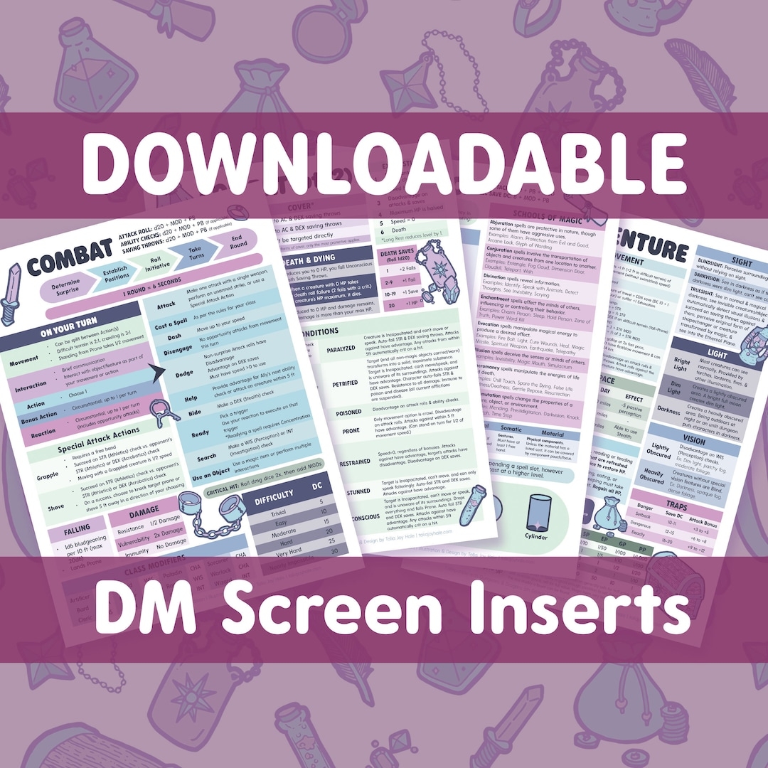 Printable Dungeons Dragons DM Screen Inserts For 5e DIGITAL DOWNLOAD Etsy UK
