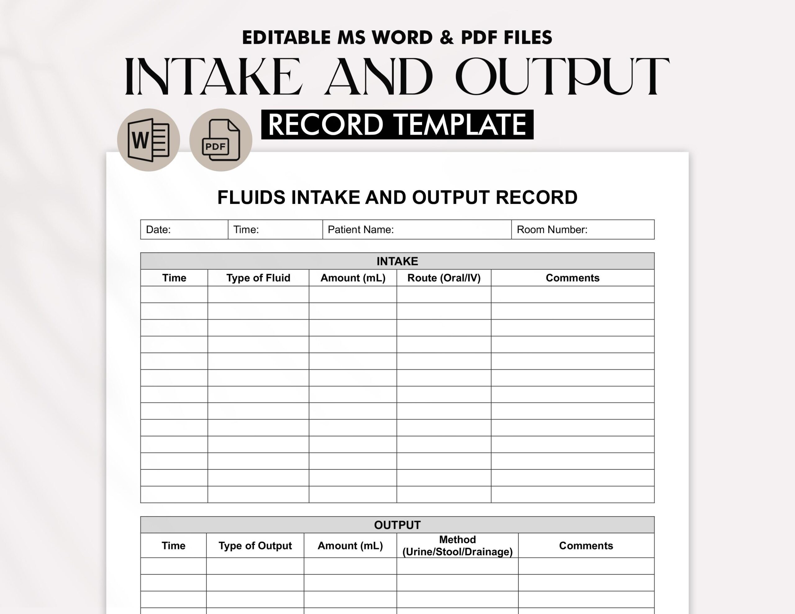 Printable Fluid Intake And Output Record Template Nursing Healthcare Tracker Patient Care Log Instant Download Etsy UK