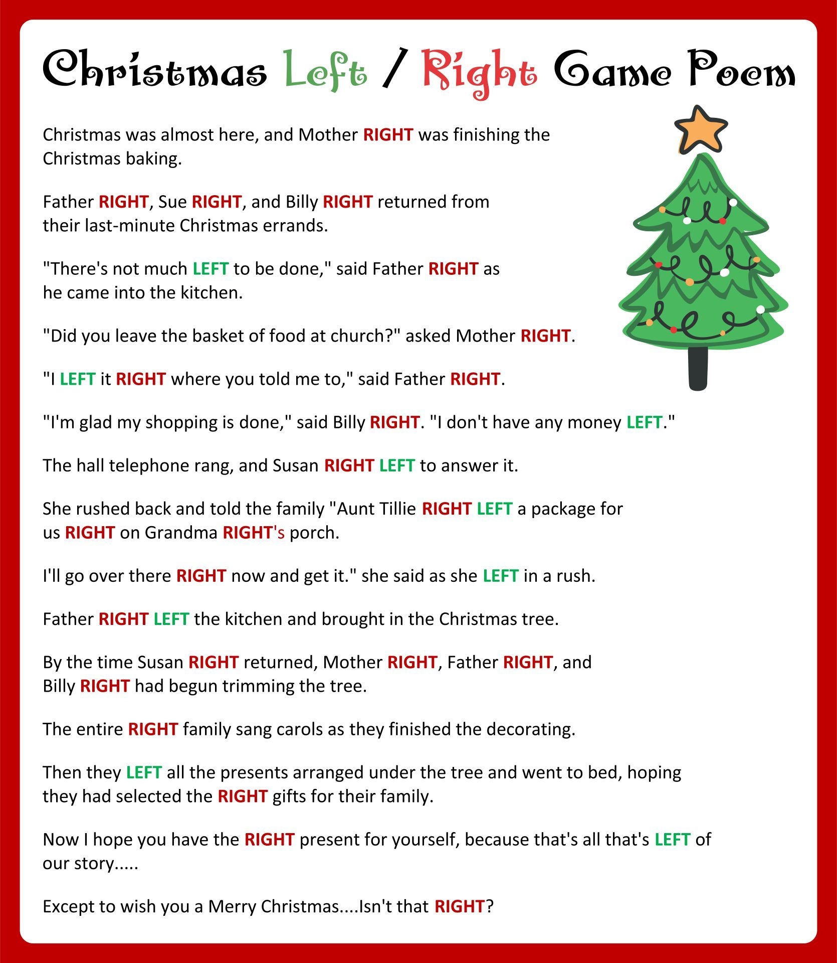 Printable Left Right Christmas Stories