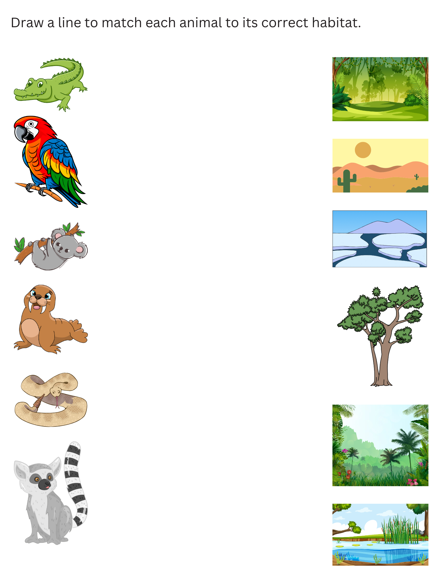 Printable Match The Animal To Its Habitat Worksheet For Kindergarten Made By Teachers Printable Match The Animal To Its Habitat Worksheet For Kindergarten Made By Teachers