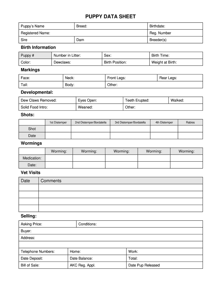 Printable Puppy Shot Record Form Fill Online Printable Fillable Blank PdfFiller