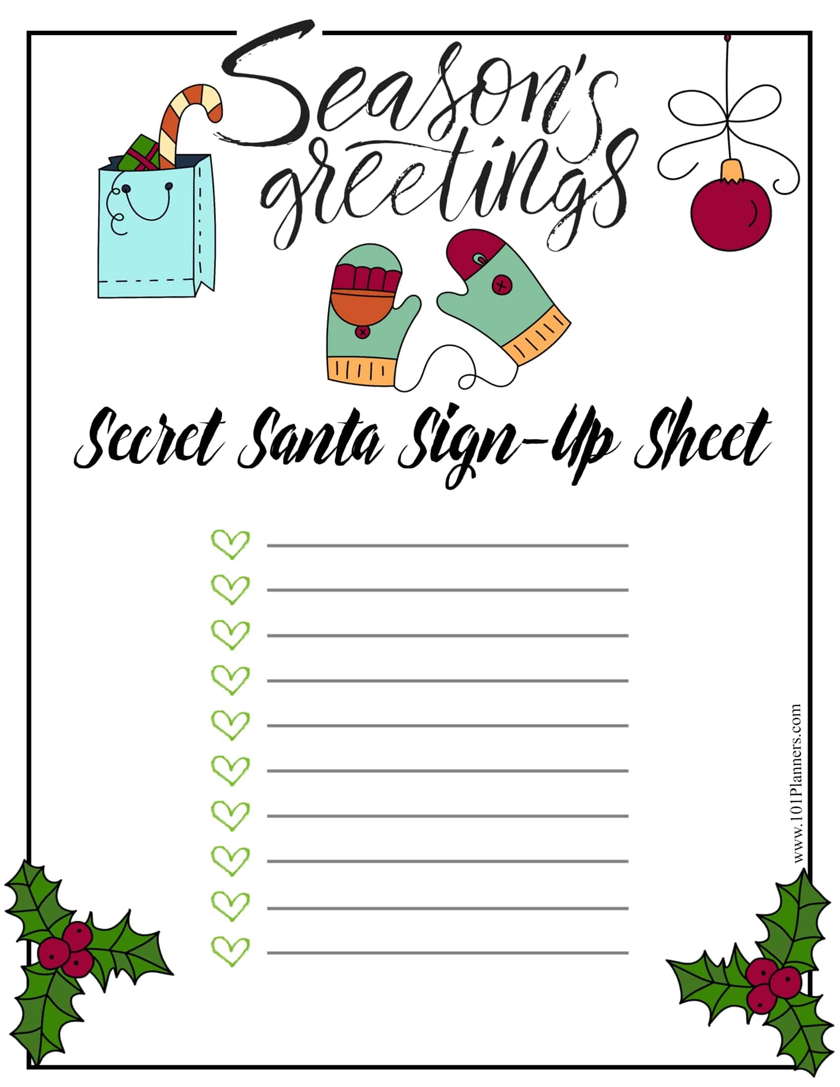 Printable Secret Santa Sign Up Sheet Printable Party Favors