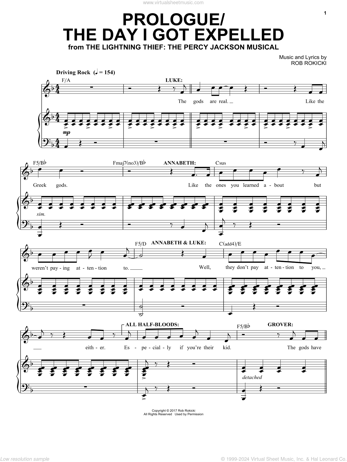 Prologue The Day I Got Expelled from The Lightning Thief The Percy Jackson Musical Sheet Music For Voice And Piano