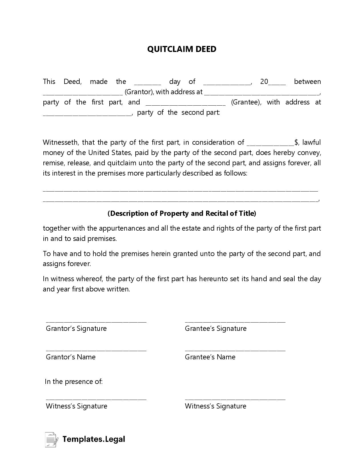 Free Printable Quit Claim Deed
