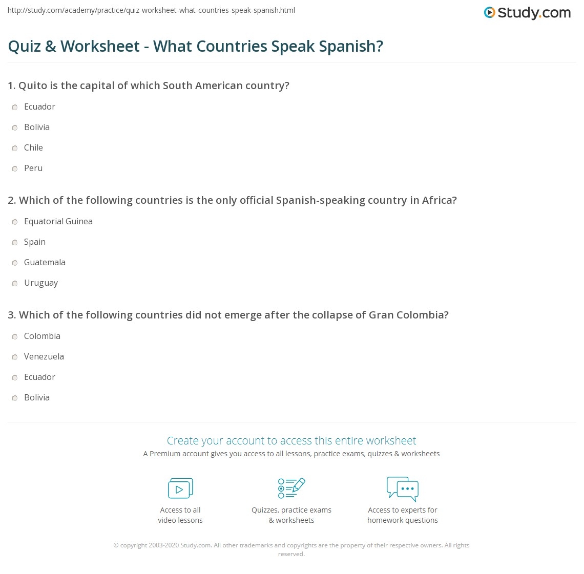 Quiz Worksheet What Countries Speak Spanish Study