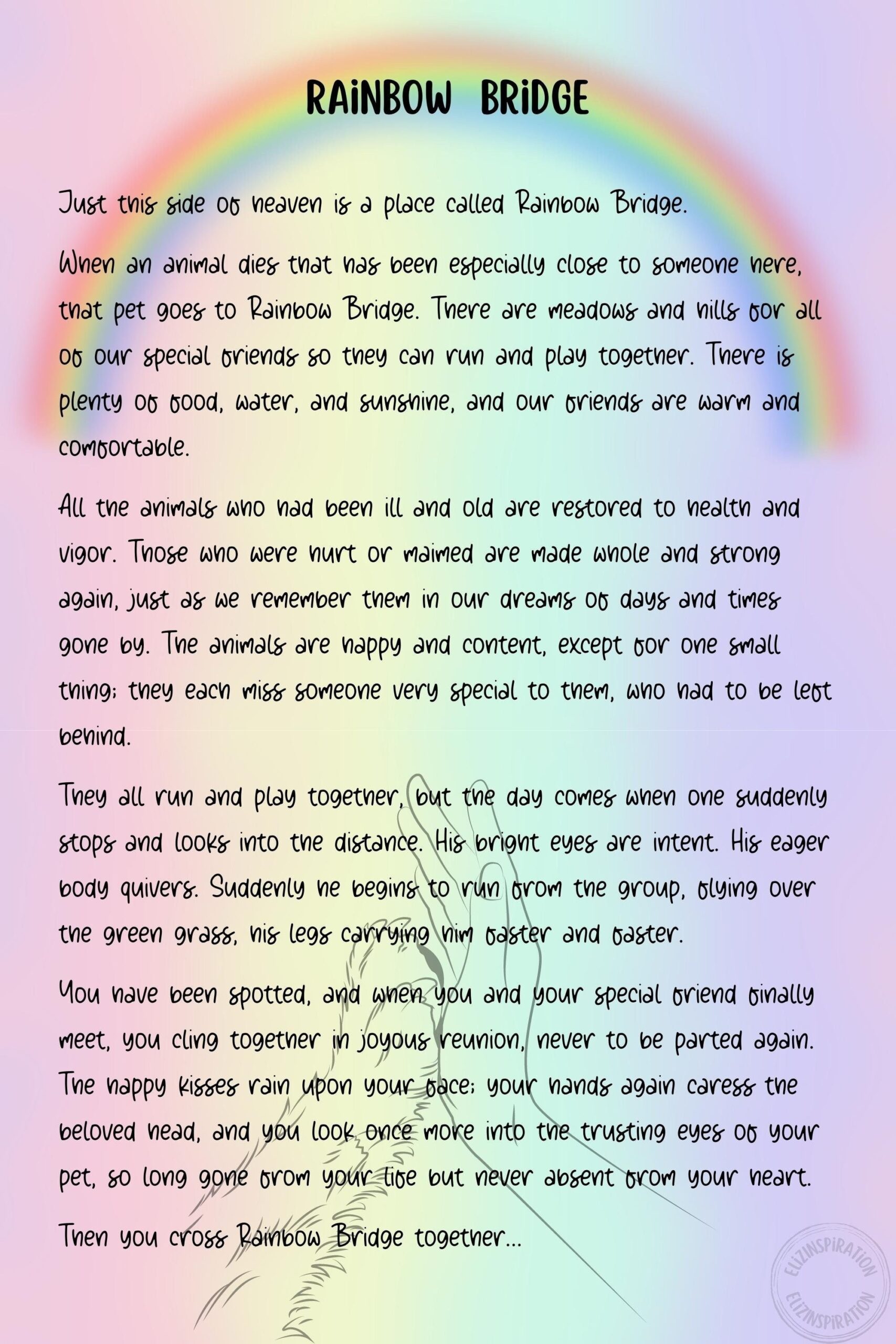 Rainbow Bridge Poem Digital Print Pet Loss Memorial Print Sympathy Gift For Bereaved Pet Owners Instant Download Love Remembrance Etsy Australia
