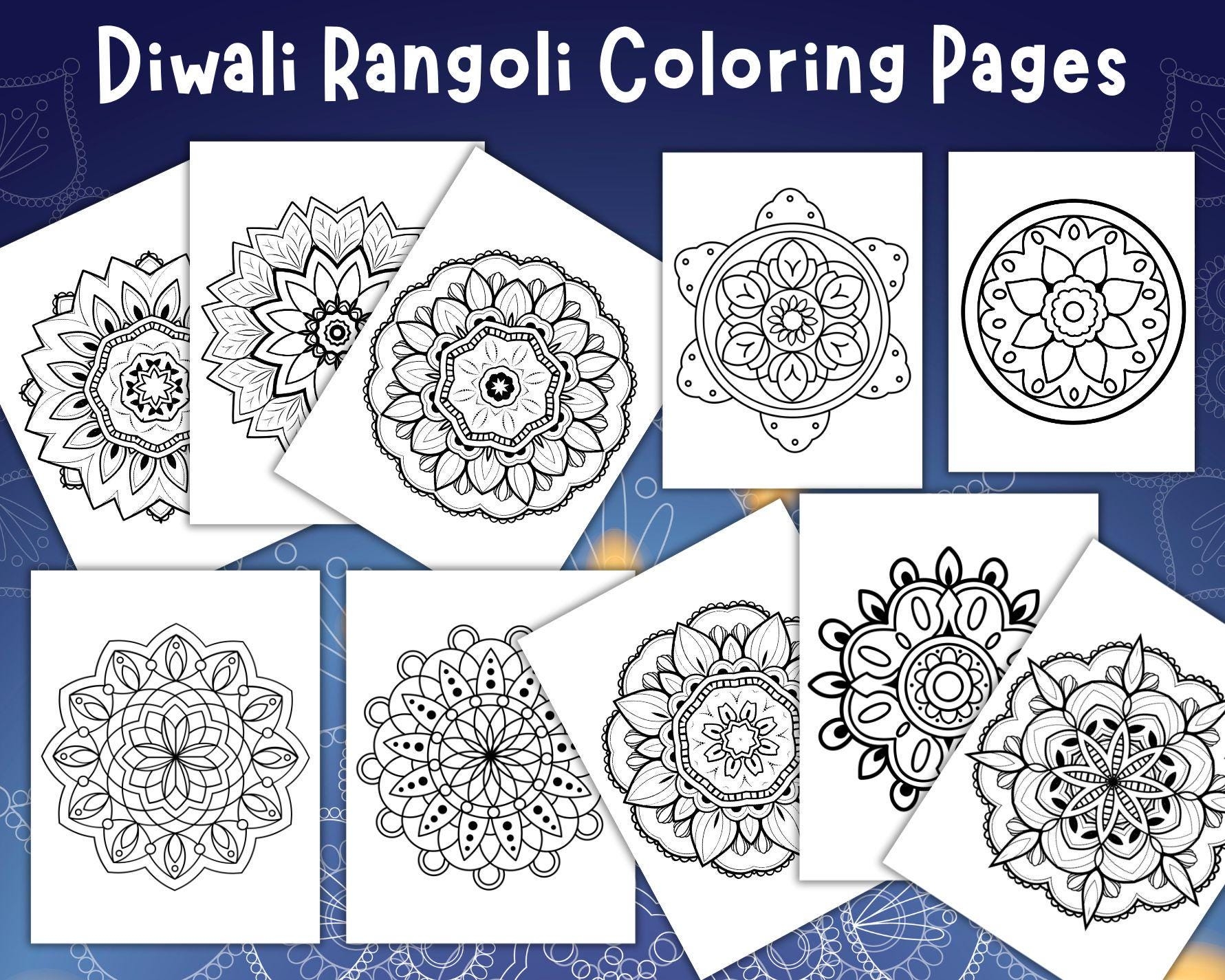 Rangoli Coloring Diwali Coloring Diwali Coloring Pages Diwali Kids Activity Diwali Kids Printable Rangoli Printable Etsy