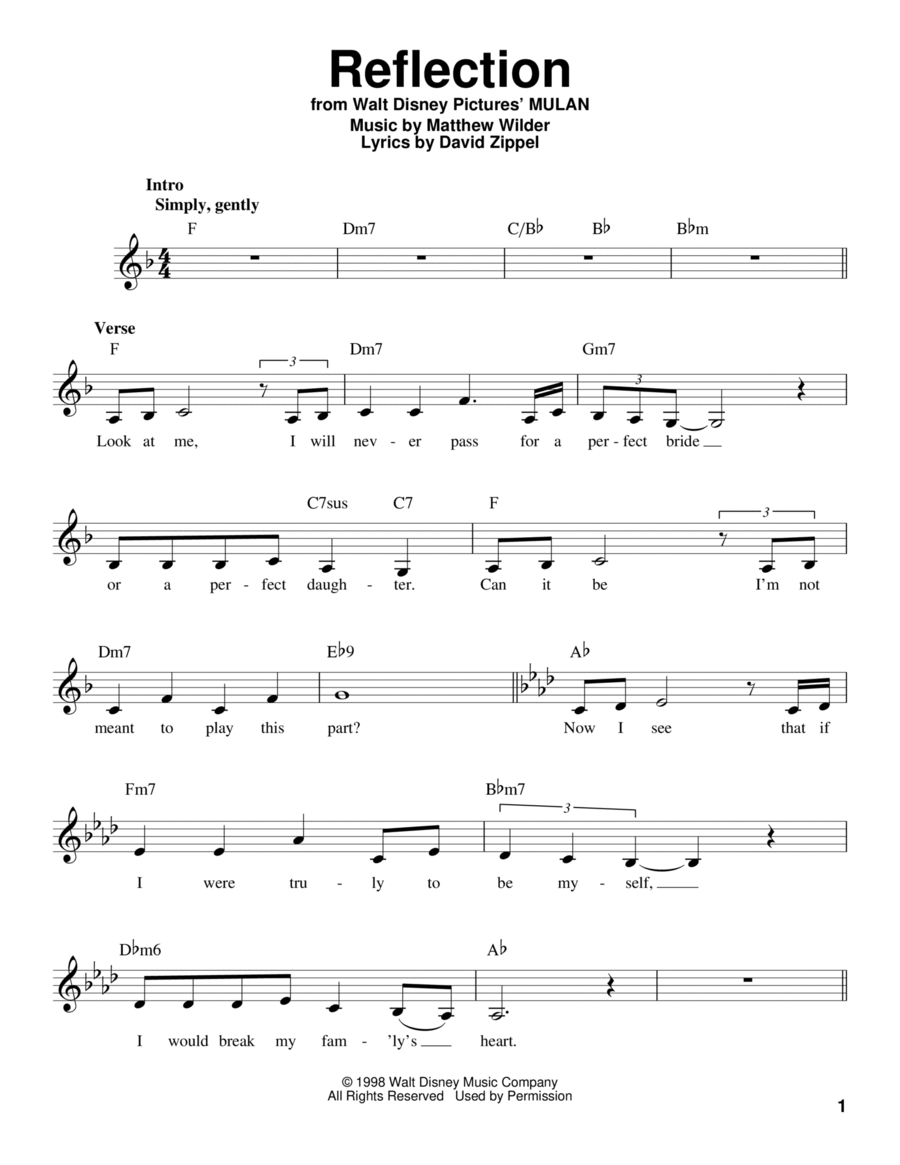 Reflection from Mulan By David Zippel Voice Digital Sheet Music Sheet Music Plus