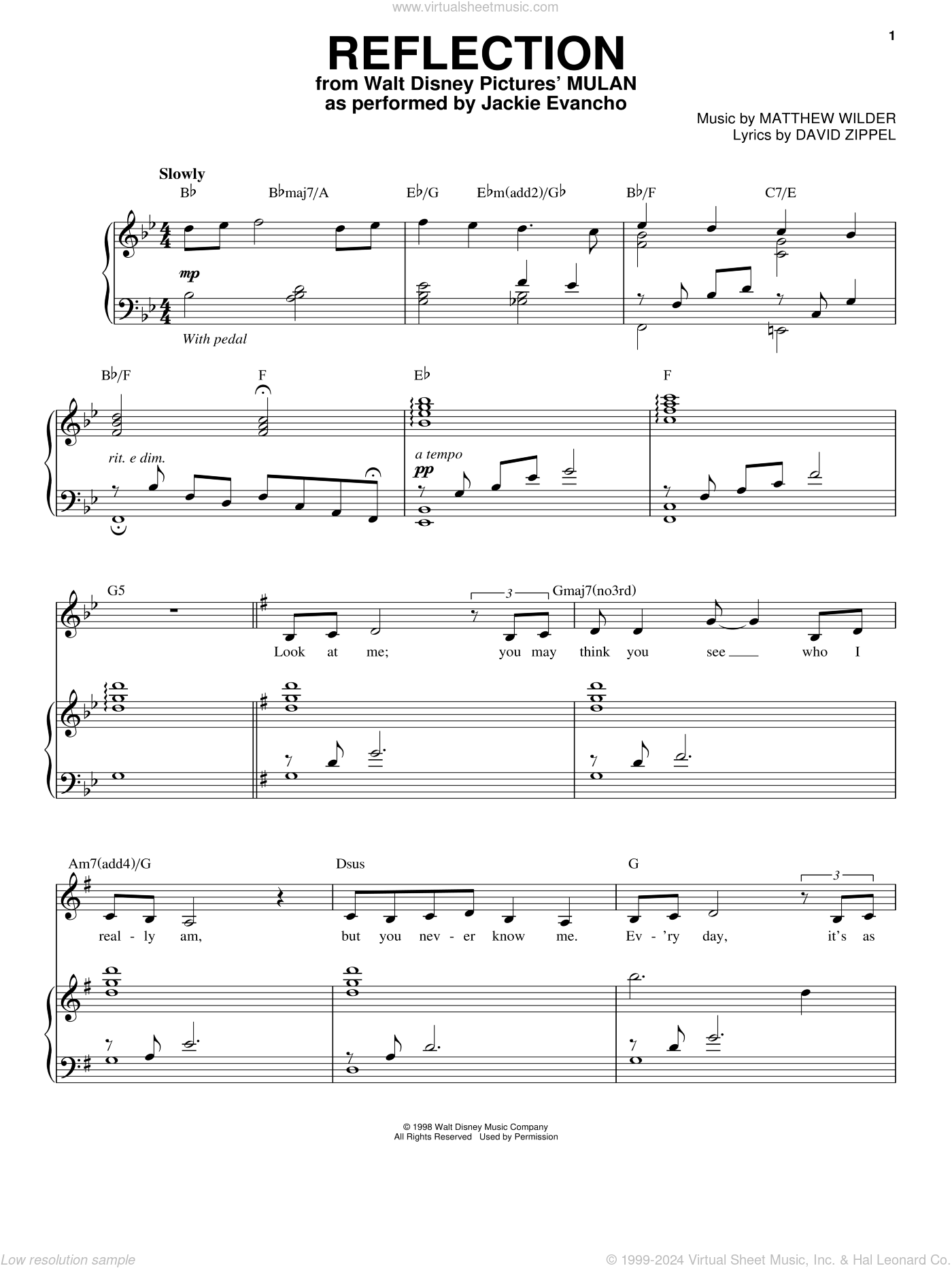 Reflection Pop Version from Mulan Sheet Music For Voice And Piano