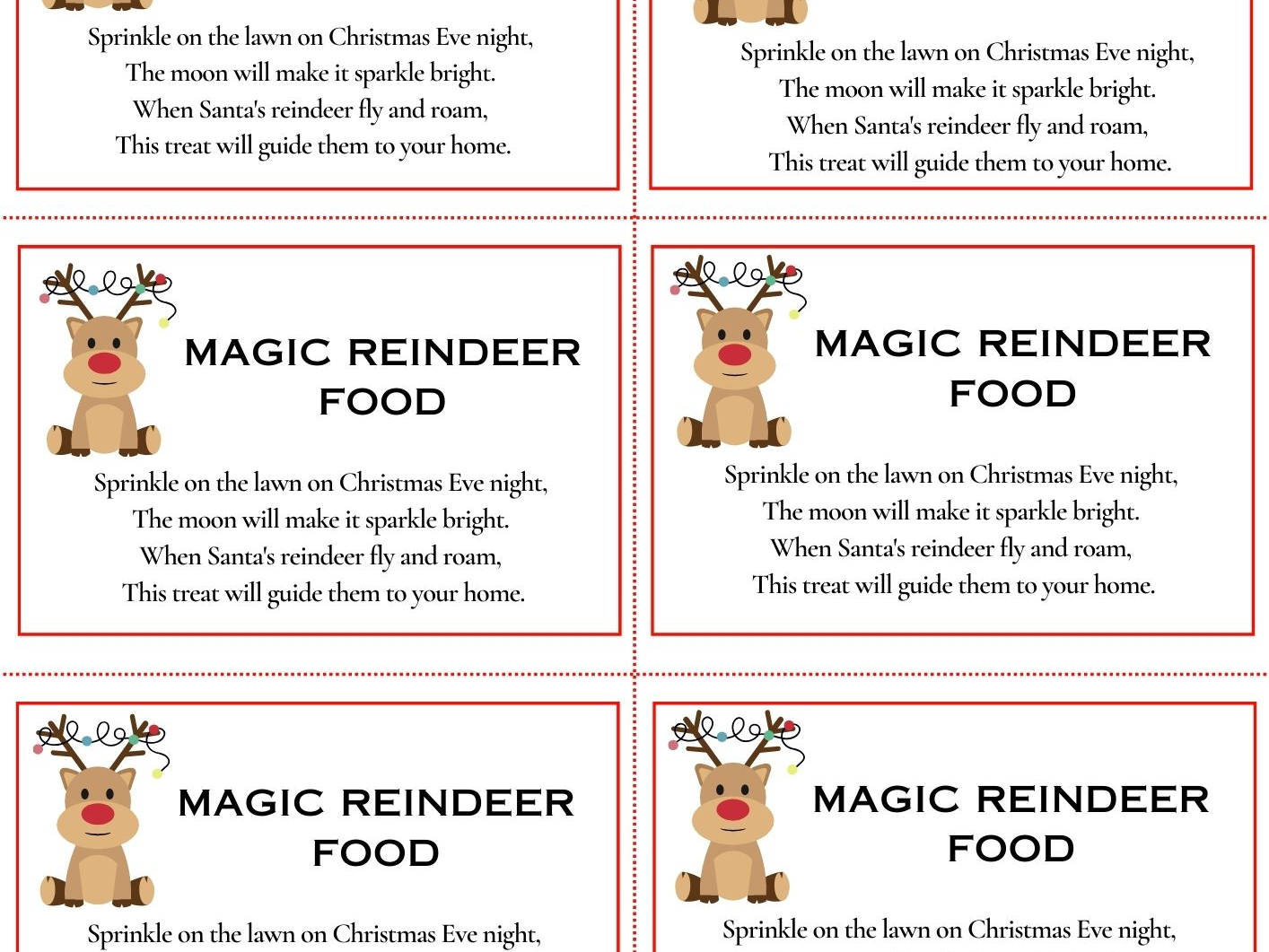 Reindeer Food Recipe Printable Tag Poem