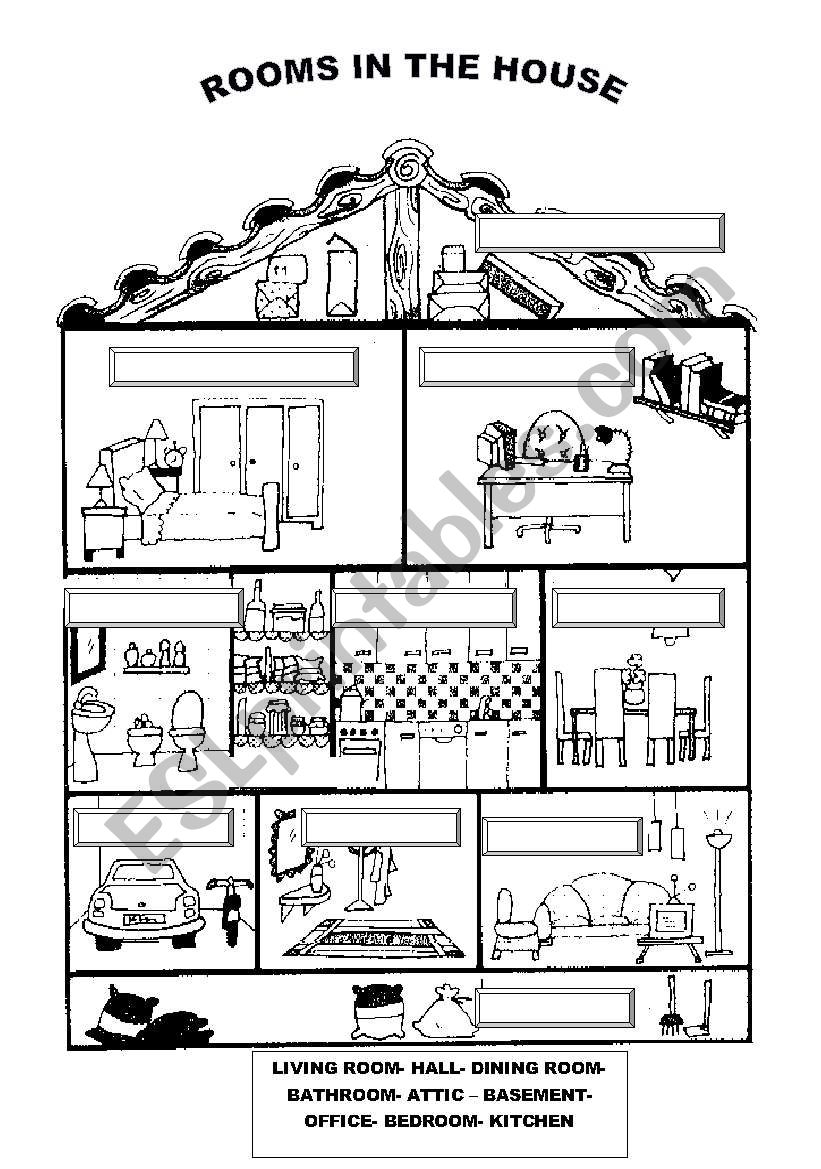 Esl Rooms In A House Printable Worksheet