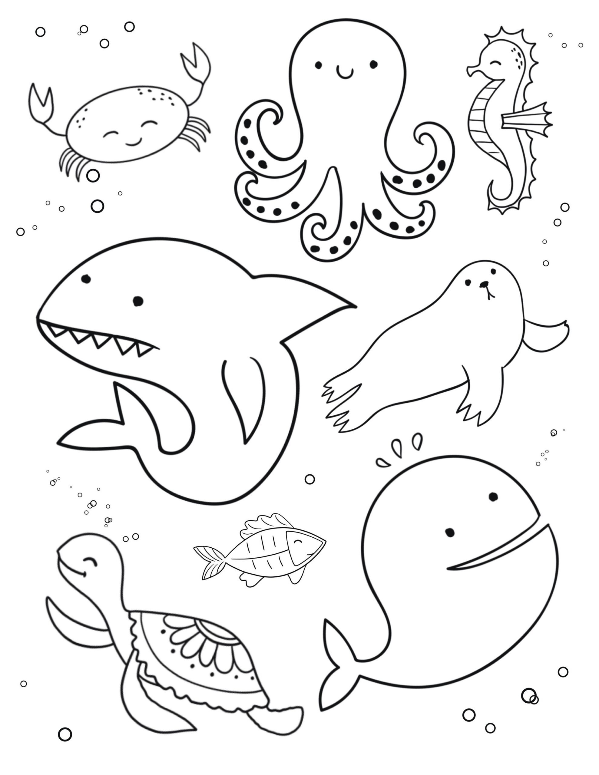 Sea Animal Coloring Page Kids Coloring Pages Sea Animals Printable Coloring Page Ocean Coloring Page For Kids Printable Ocean Coloring Etsy UK