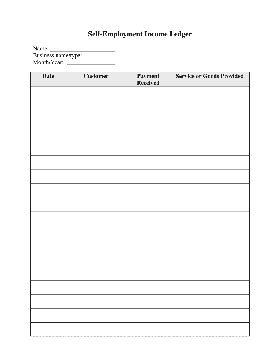 Printable Self Employment Ledger Template