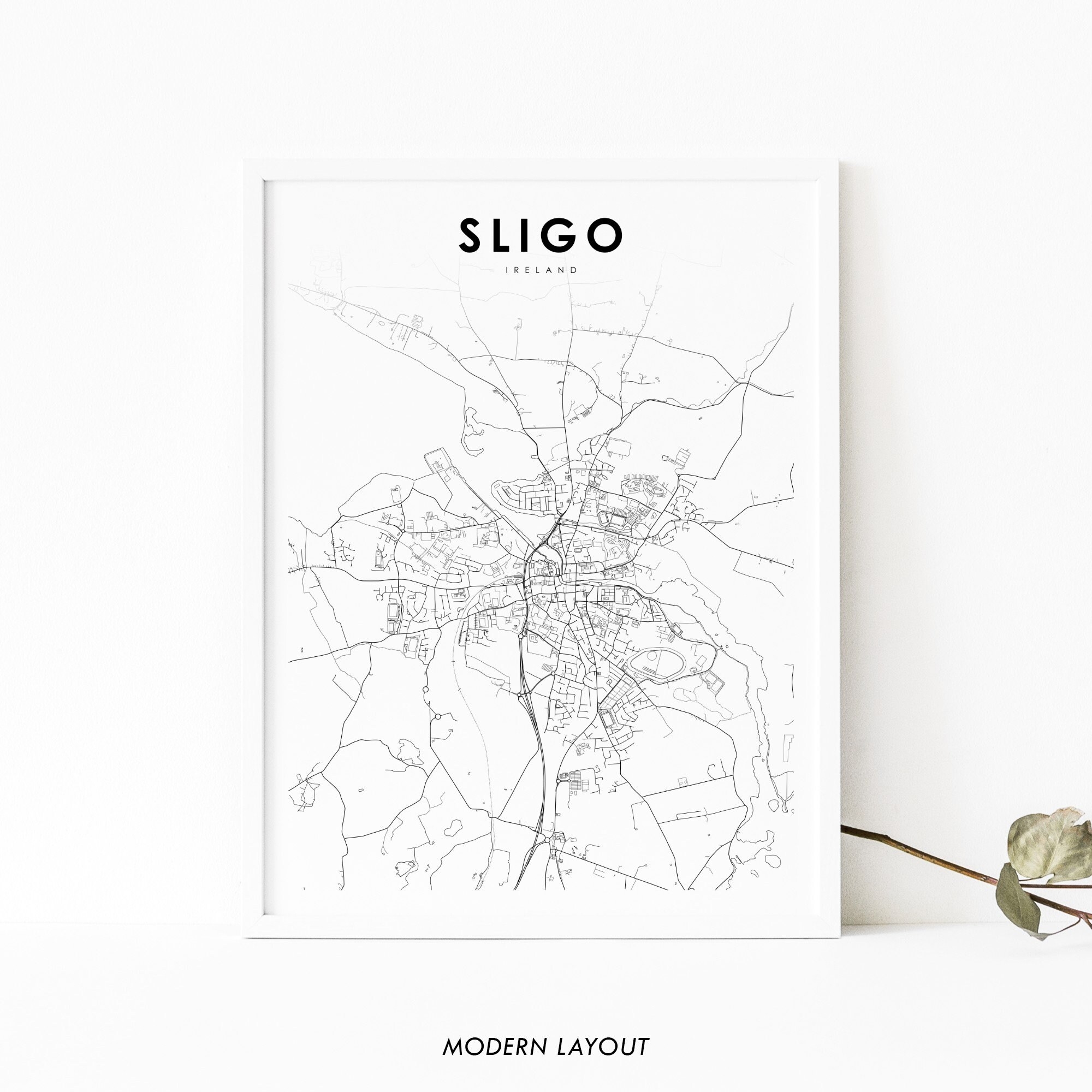 Sligo Ireland Map Print UK Map Art Poster Sligeach Connacht City Street Road Map Print Nursery Room Wall Office Decor Printable Map Etsy