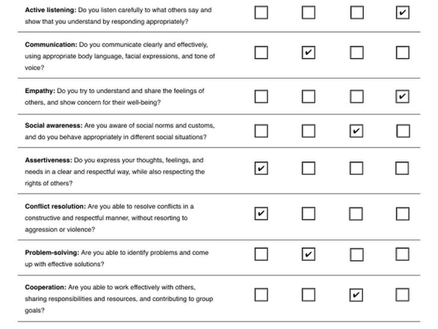 Social Skills Worksheet Example Free PDF Download