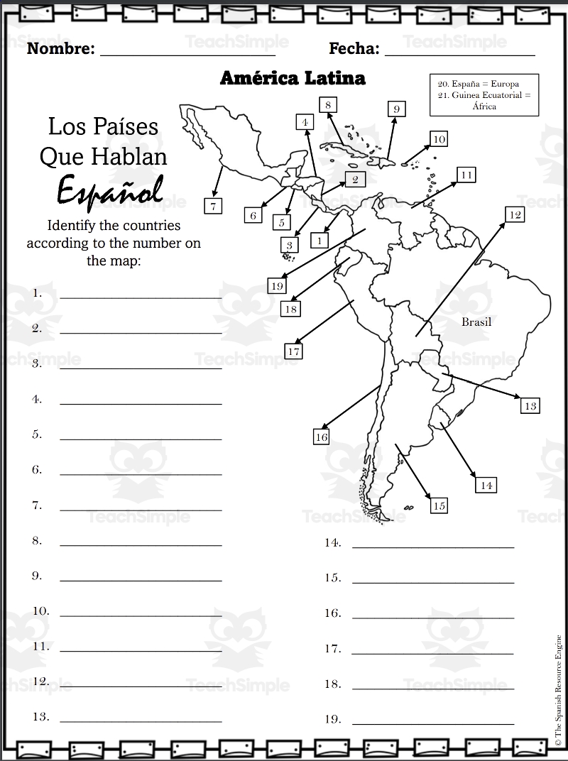 Spanish Countries And Capitals Speaking Spanish Maps By Teach Simple