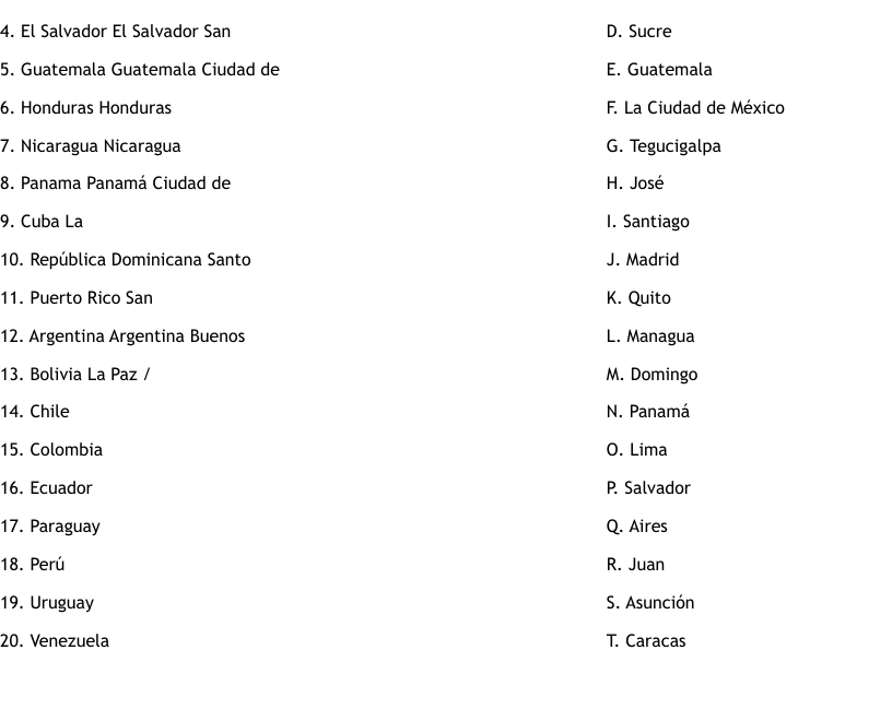 Spanish Country And Capital Quiz Worksheet WordMint