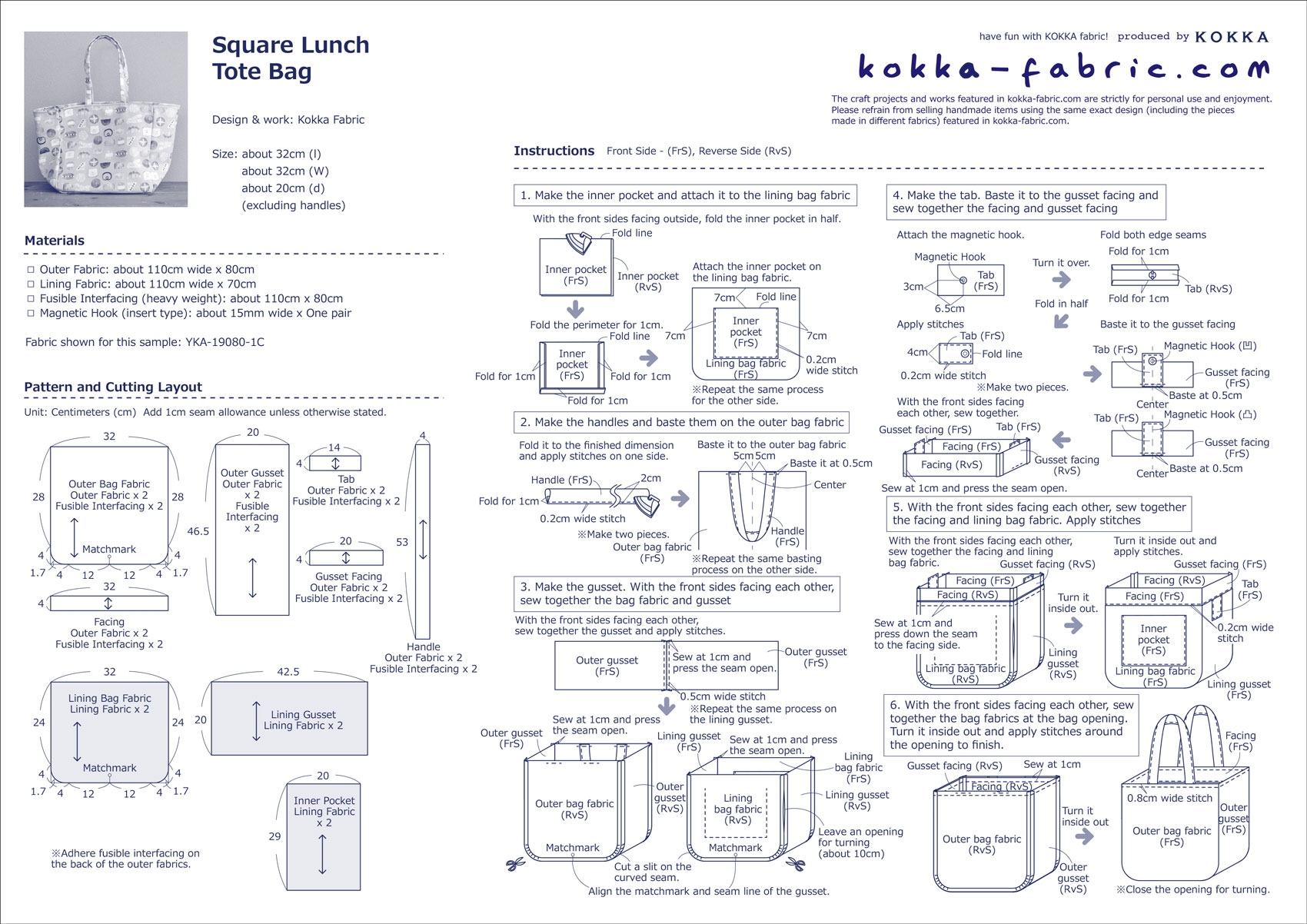 Square Tote Bag Free Sewing Tutorial KOKKA FABRIC COM Have Fun With Kokka Fabric 