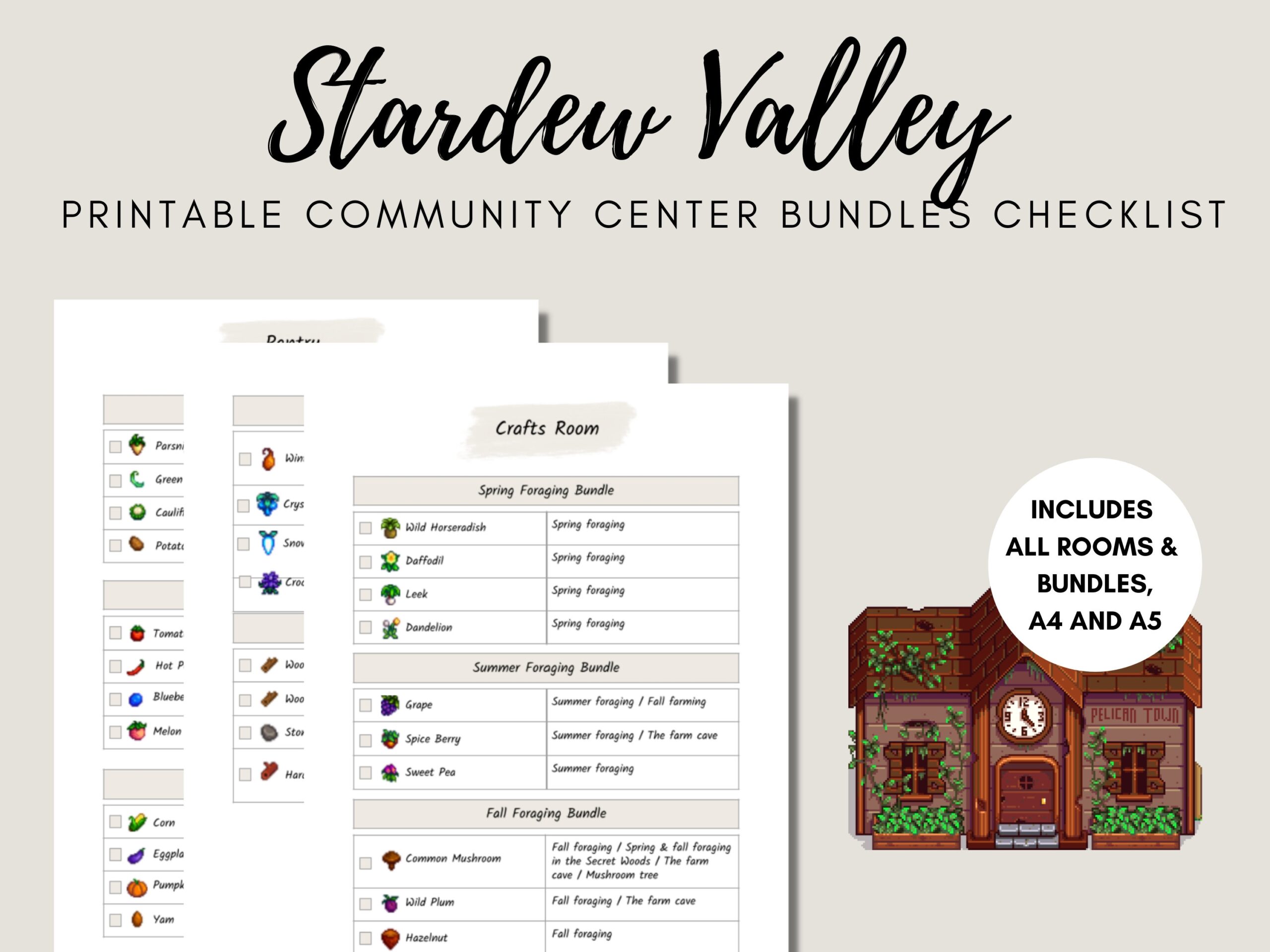 Stardew Valley Checklist Community Center Bundles And Rooms Digital Download A4 And A5 All Bundles And Rooms Included Etsy UK