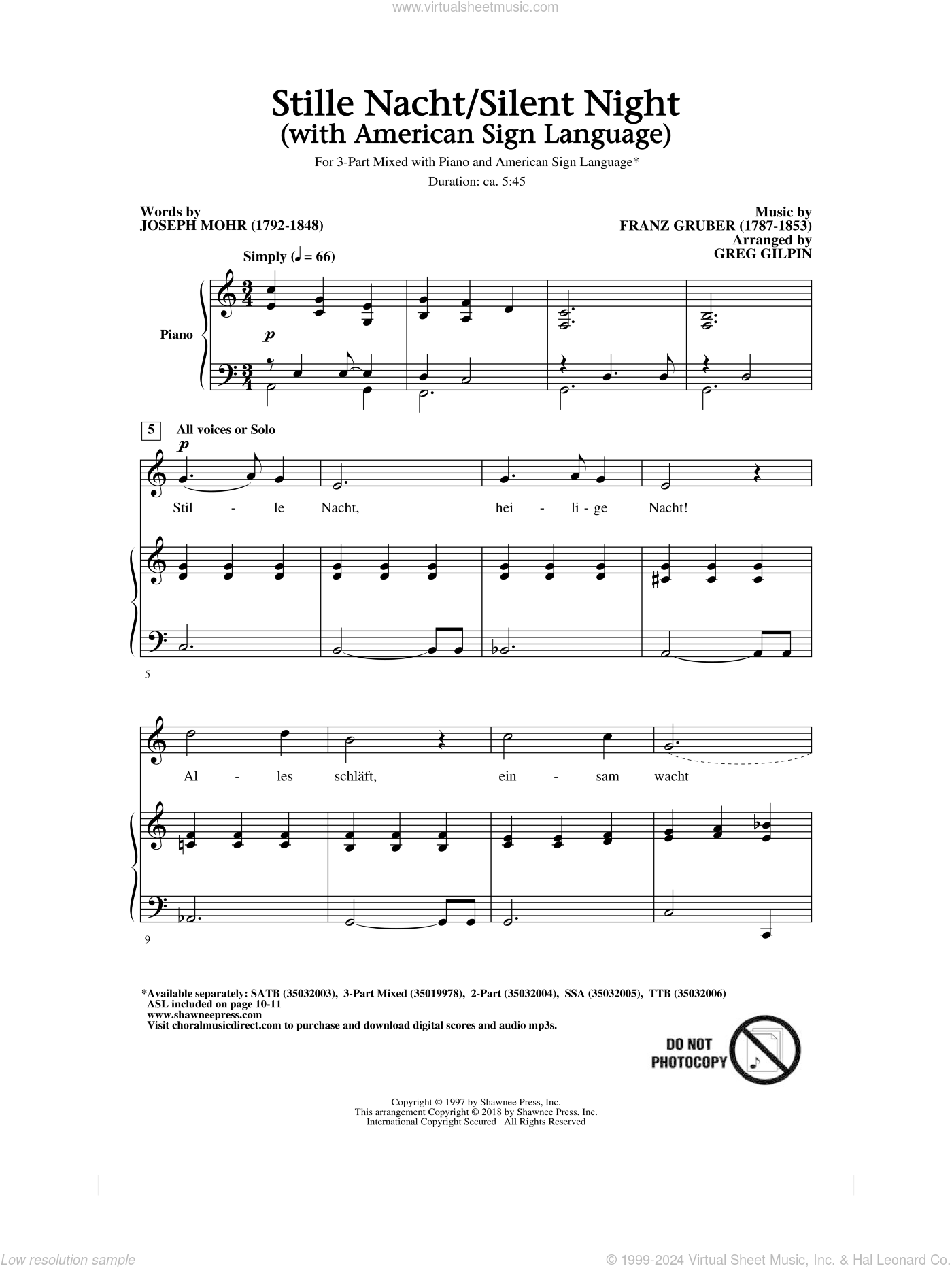 Stille Nacht Silent Night With American Sign Language Sheet Music For Choir 3 Part Mixed 