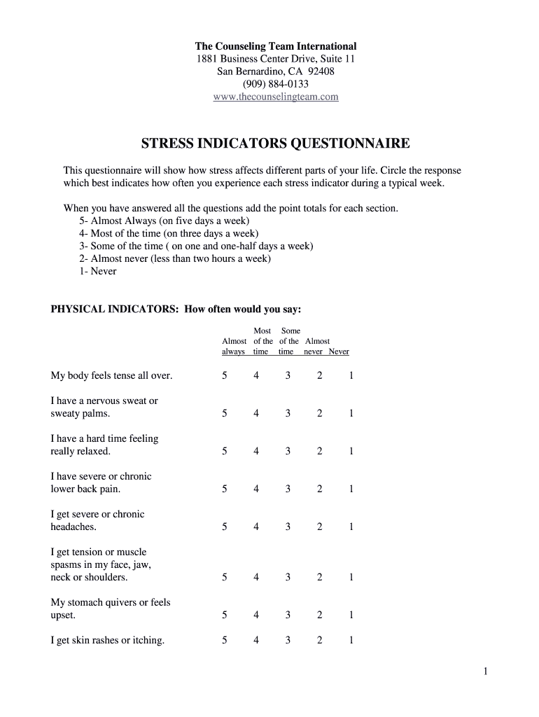 Stress Questionnaire For Students Pdf Fill Online Printable Fillable Blank PdfFiller