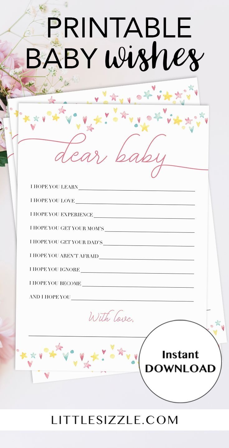 Sweet Shower Wishes For Baby Printable With Watercolor Hearts And Stars