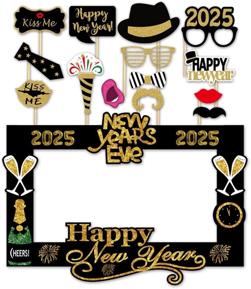 SWSATYW 2025 Happy New Year s Eve Party Decoration Photo Booth Props Supplies With Paper Frame Pack Of 15 Amazon co uk Home Kitchen