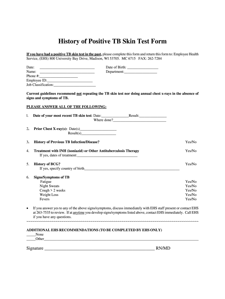 Tb Test Form Fill Online Printable Fillable Blank PdfFiller