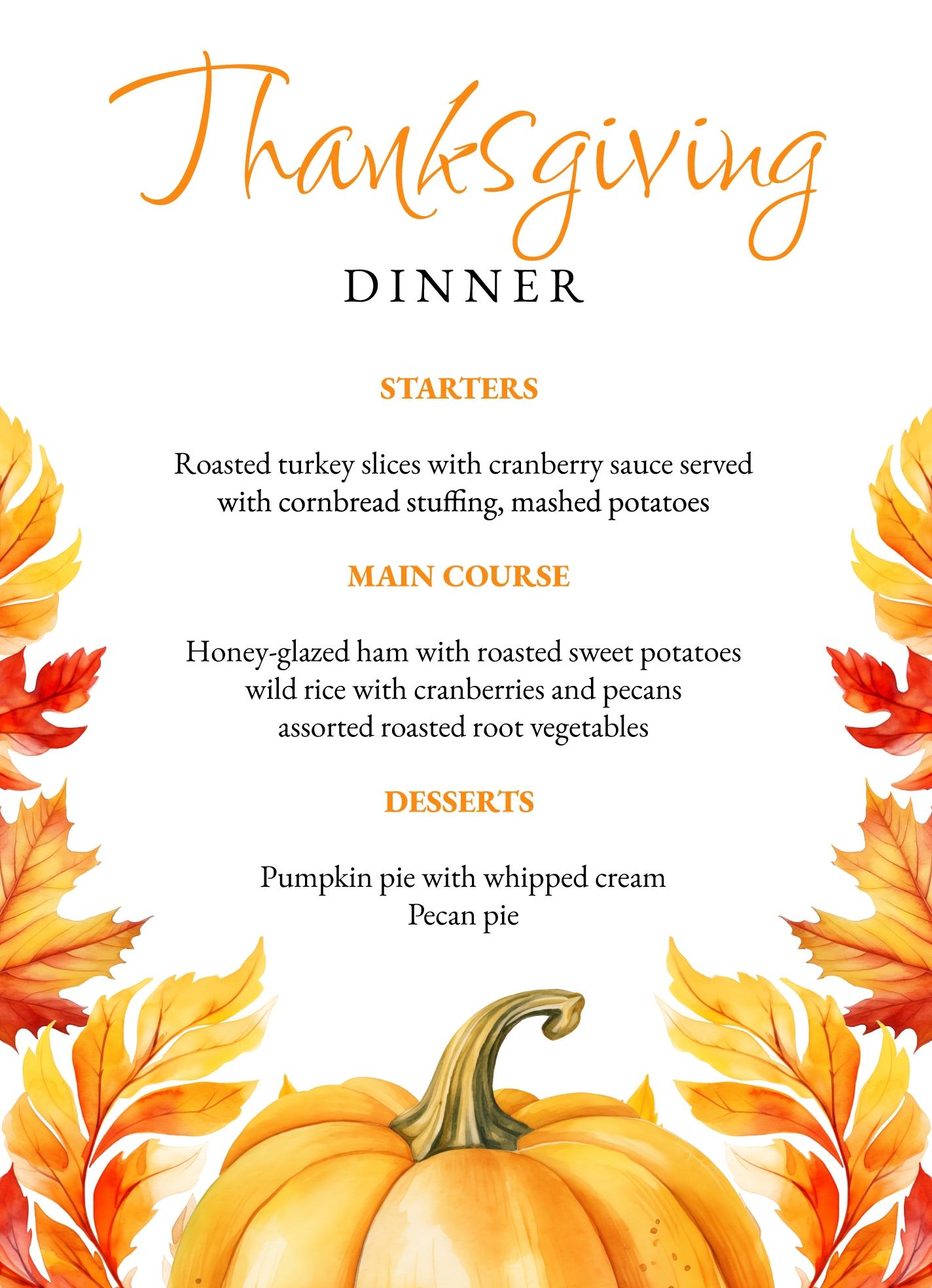 Free Printable Editable Thanksgiving Menu