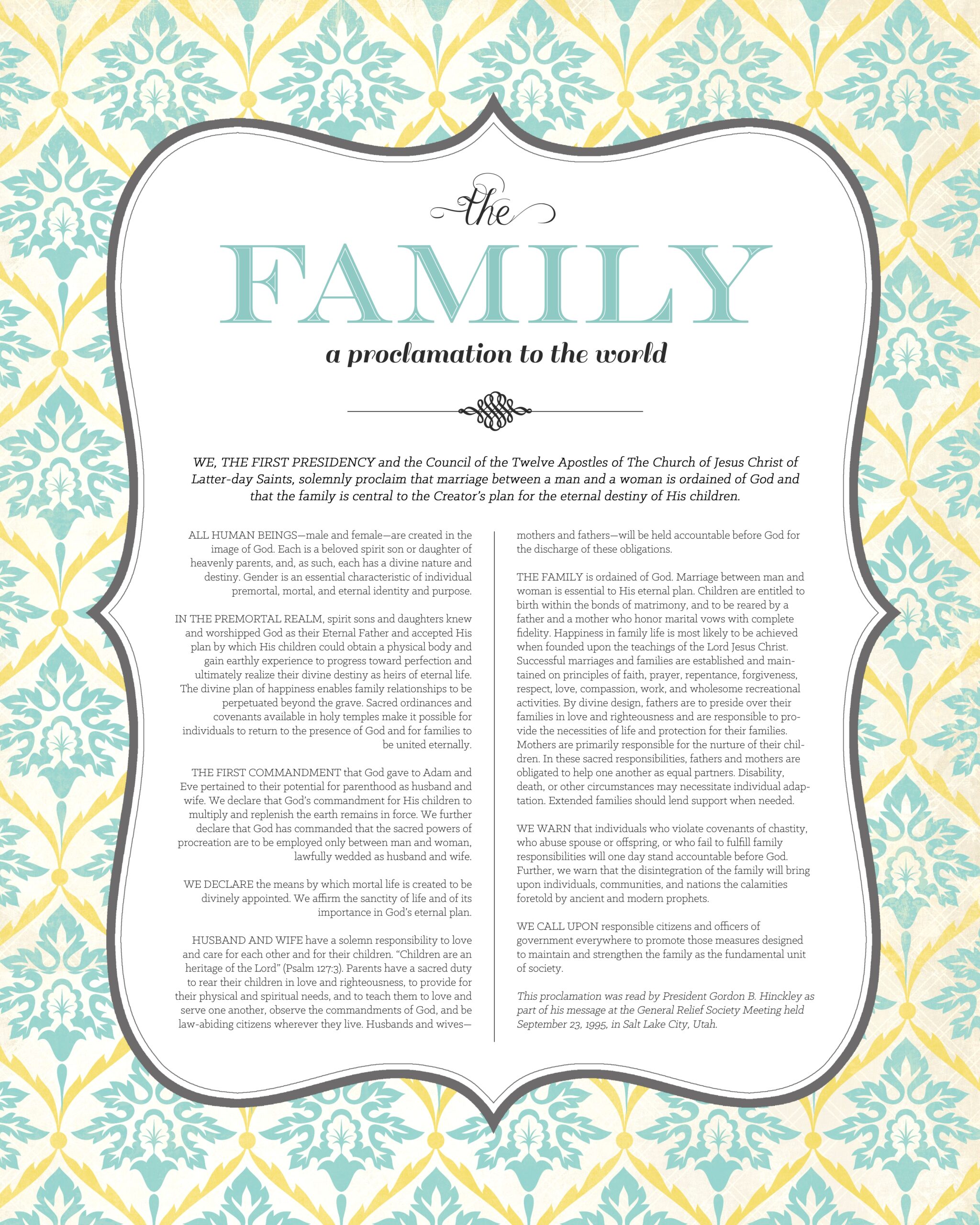 Family Proclamation To The World Printable