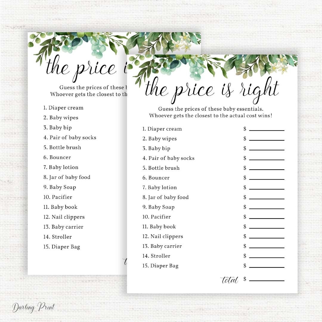 The Price Is Right Baby Shower Games Guess The Price Baby Shower Game Cards Printable The Price Is Right Games Greenery Baby Shower Etsy de