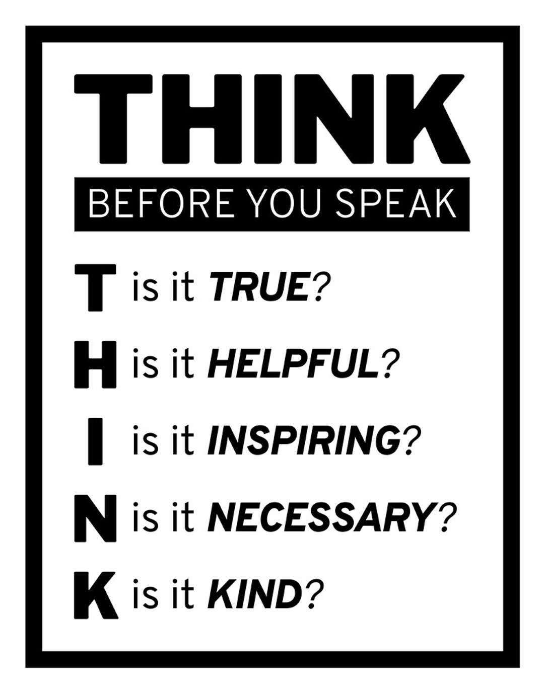 THINK Before You Speak Motivational Classroom Poster Or Print Unframed Instant Digital Download Printable Etsy UK