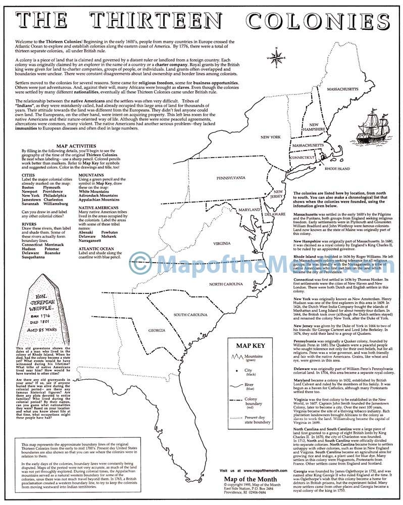 Thirteen 13 Colonies Map Worksheets Library