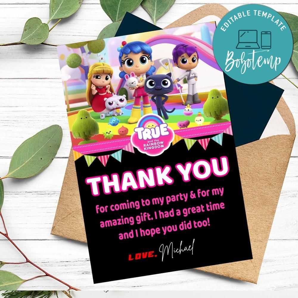 True And The Rainbow Kingdom Thank You Card Customizable Template DIY Bobotemp