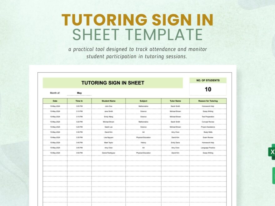 Tutoring Sign In Sheet Template In Excel Google Sheets Download Template