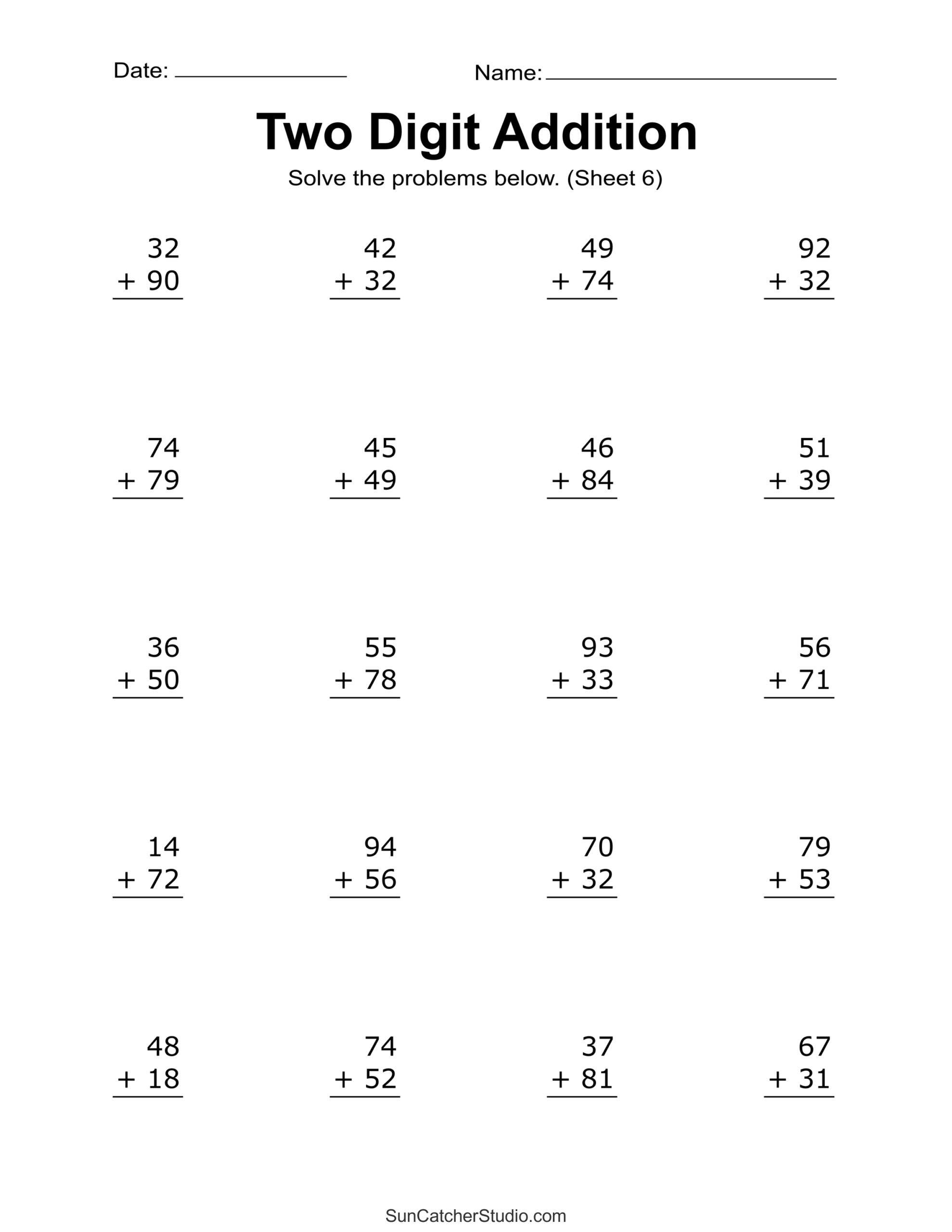 Two Digit Addition Worksheets Printable 2 Digit Problems Free Printables Monograms Design Tools Patterns DIY Projects