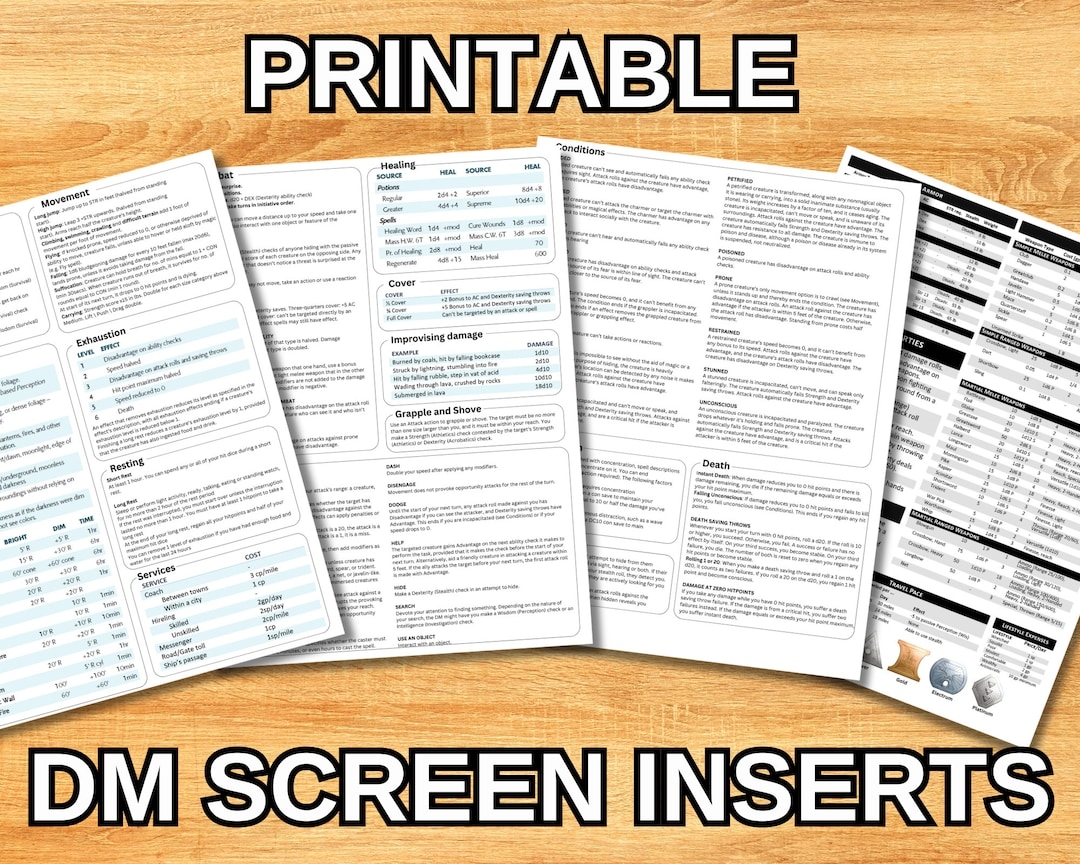 Ultimate DM Screen Inserts For Dnd 5e 2014 4 Letter Sized 8 5x11 Printable DM Info Sheets Digital Download Etsy