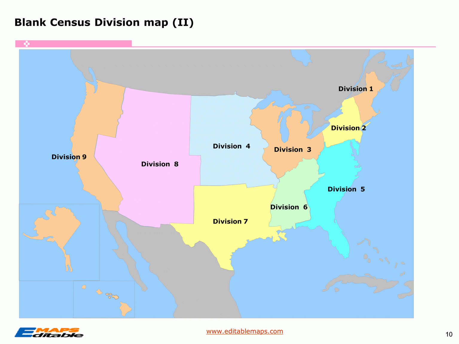 US Regions Map With Nine Divisions Editable PowerPoint Maps