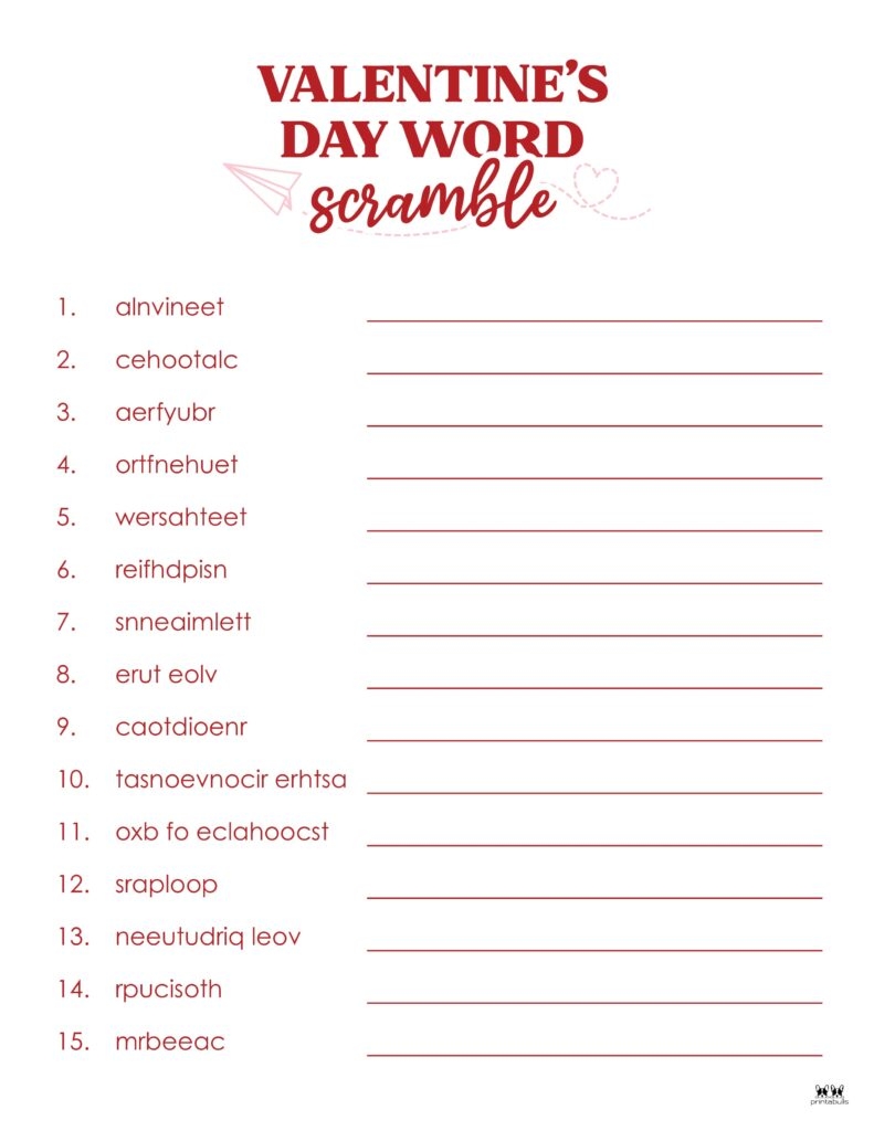 Valentine s Day Word Scrambles 10 FREE Pages Printabulls