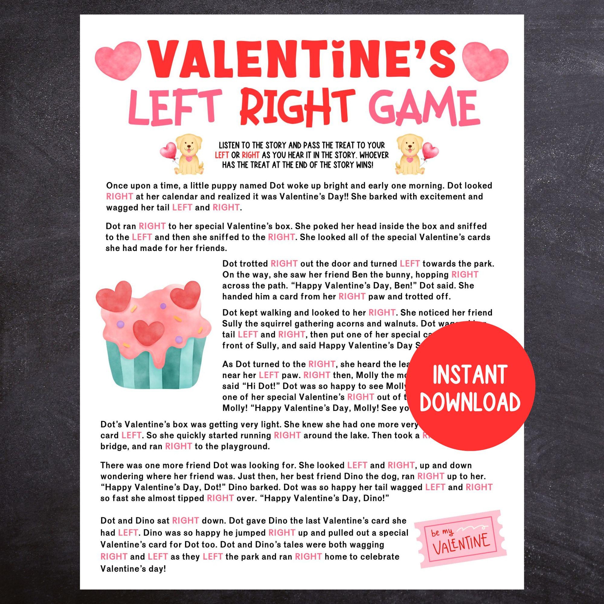 Valentines Left Right Game Printable Group Valentines Game Easy Valentines Game For Kids And Adults Valentines Party Game Etsy