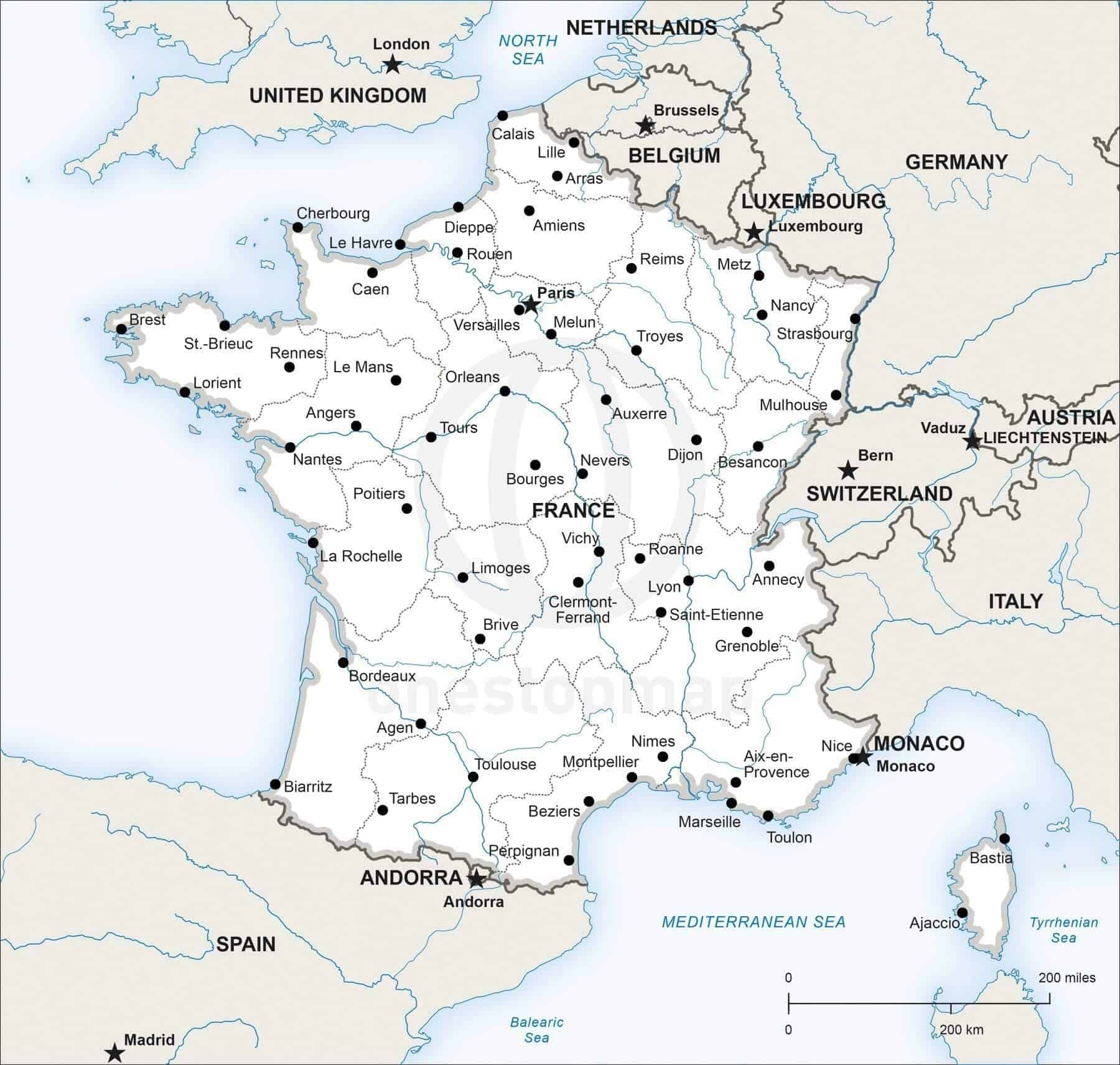 Free Printable Map Of France