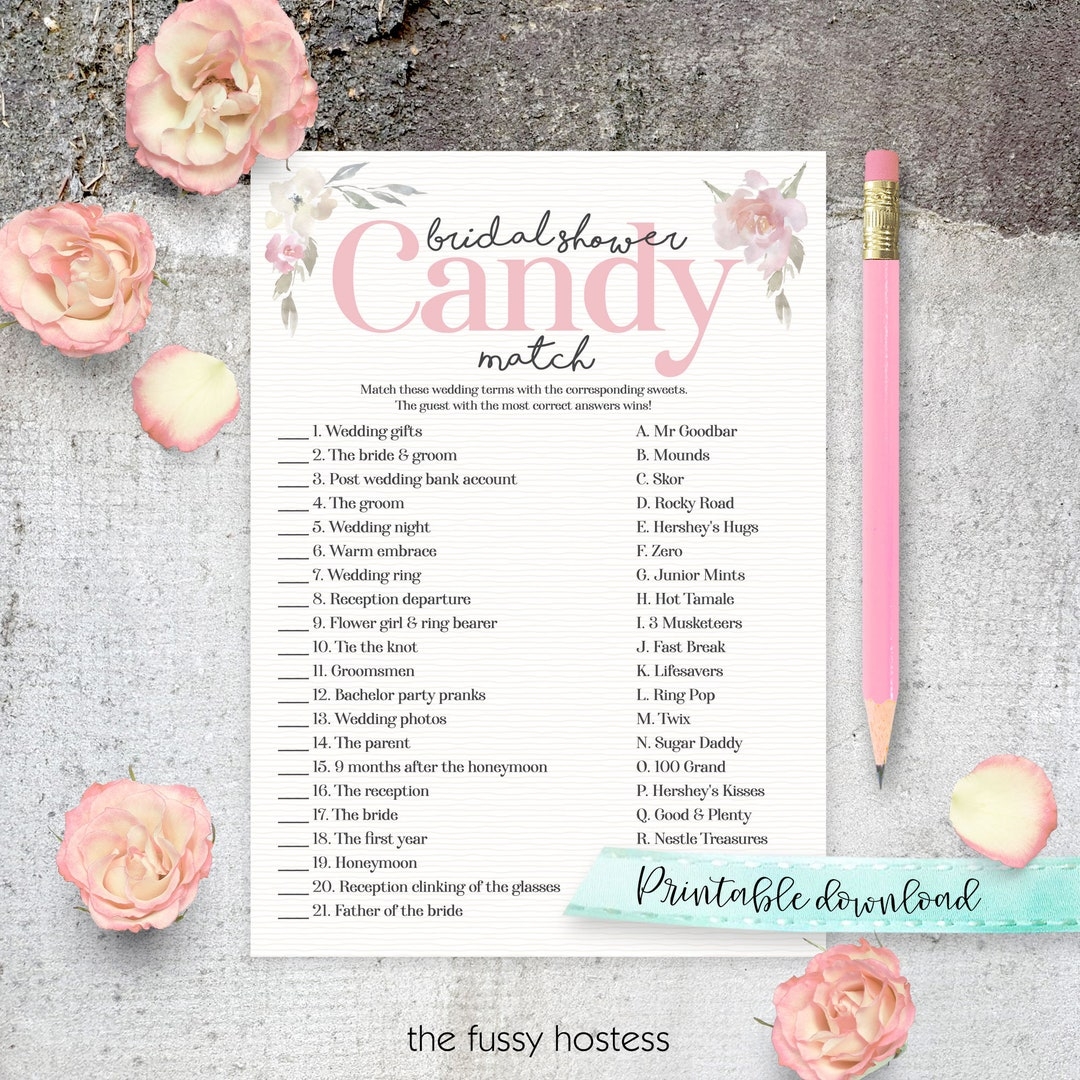 Virtual Printable Candy Match shower Game Bridal Shower Wedding Shower Bachelorette Hen Party Instant Download Pink Flowers Etsy