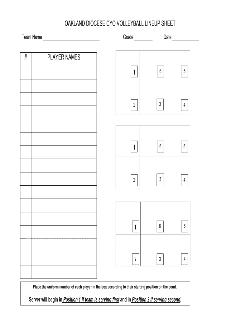 High School Volleyball Lineup Sheets Printable