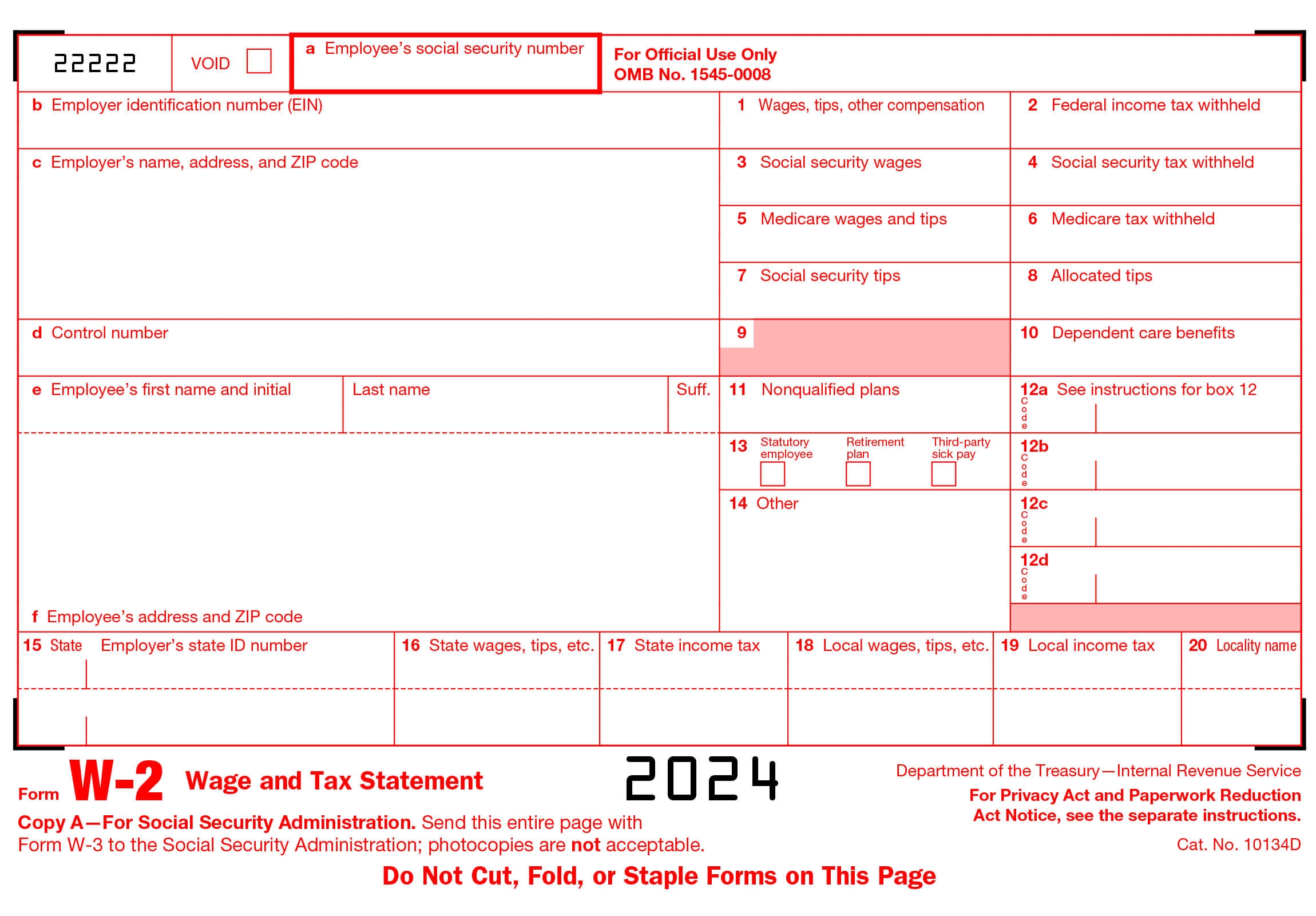 Printable W2 Form For Employees