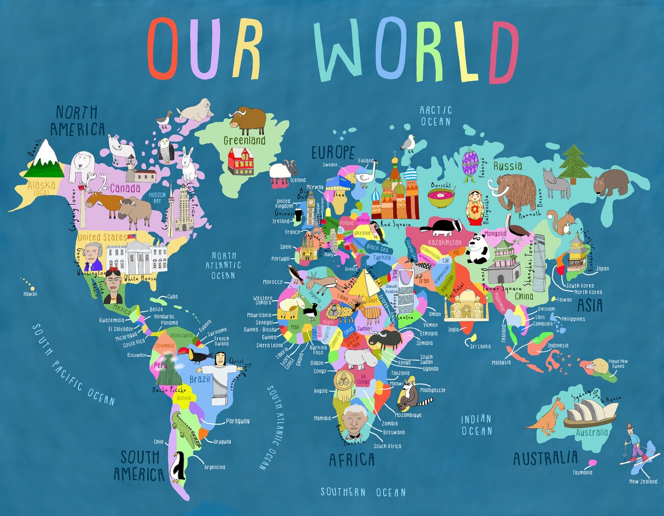 Wall Art Print Our World Illustrated World Map For Kids Carla Daly Europosters