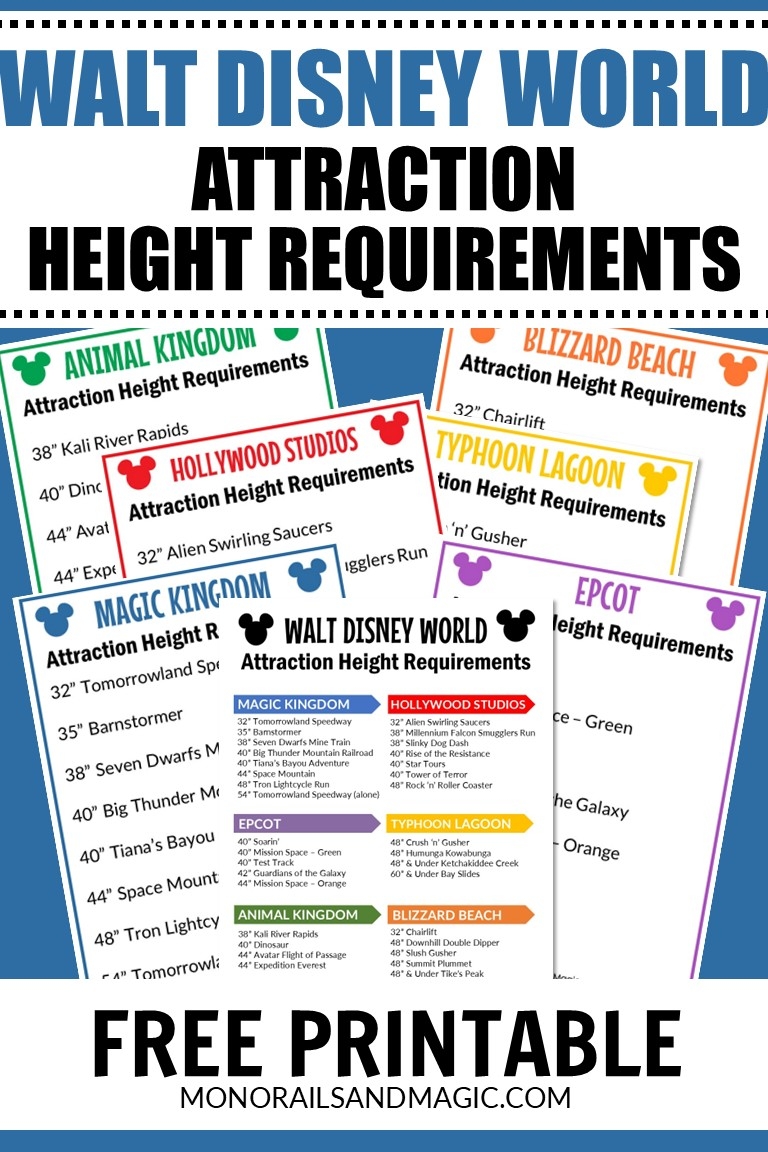Walt Disney World Attraction Height Requirements Free Printable
