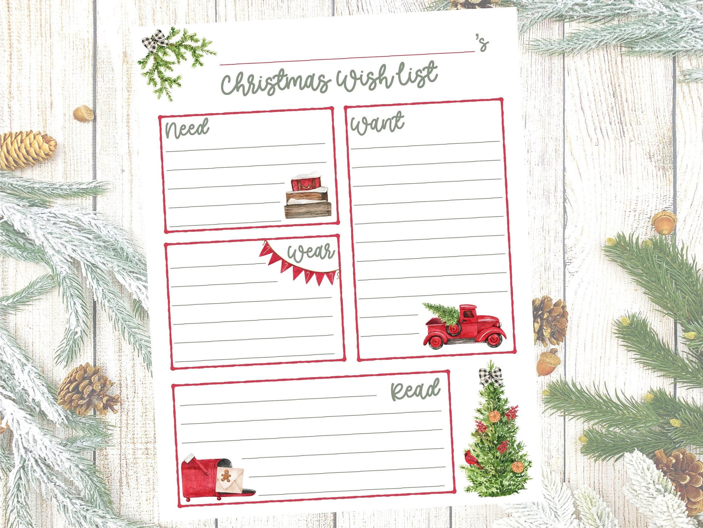 Want Need Wear Read Christmas List Printable Christmas Wish List Printable Kids Christmas List Printable Etsy