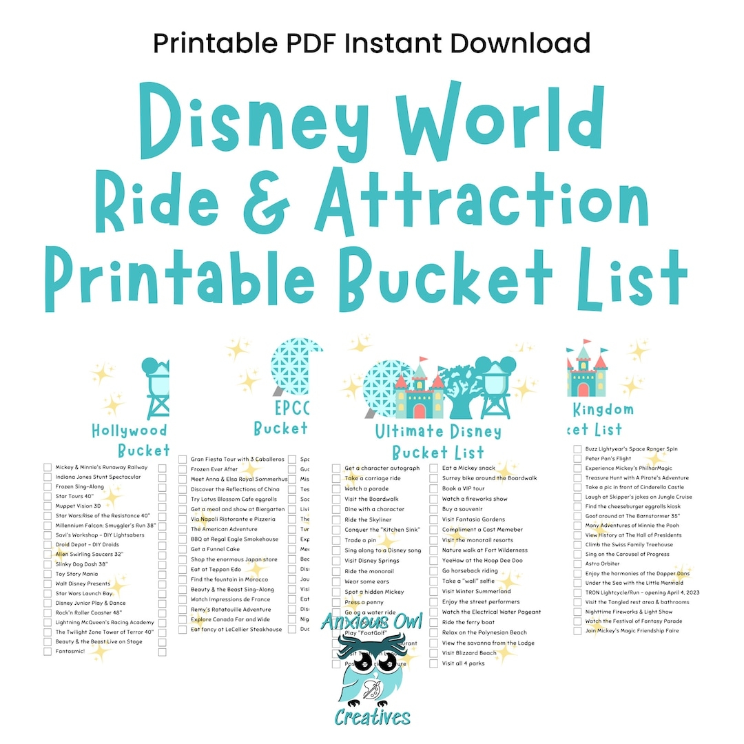WDW Ride Attraction Theme Park Bucket List Updated Etsy Ireland