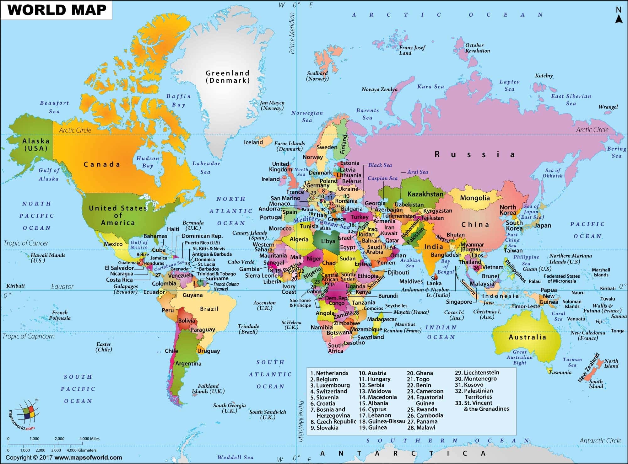 Printable World Map With Countries Labeled